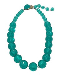 Vintage Teal Single Strand Necklace 25” Faceted Acrylic Beads Hook Closure