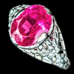 1920s Art Deco Era Lab Created Ruby White Gold Filigree Ring Vintage Antique