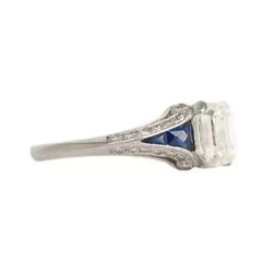Art Deco Style Emerald Cut Lab Created Diamond 925 Silver Engagement Ring