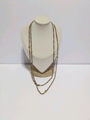 VTG Freirich Gold Tone Chain Necklace With Stationed Oval Metal Beads 54″. FLAW
