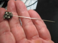 Relief flower Tie Hat Stickpin *Sterling Silver 1900s Art Nouveau Floral 3.5in