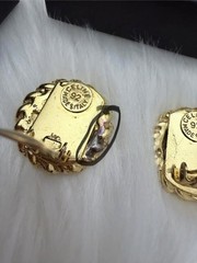 Vintage CELINE Gold Tone Triomphe Clip-On Earrings 0.9 Inch Signed 92 Italy Auth
