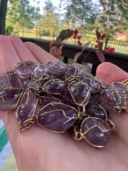 Vintage Amethyst Tumbled Stone Wire Cage Gold-Tone Long Necklace