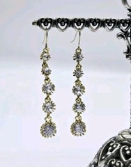 Crystal Gold Tone Pierced ROUND Dangle Runway Earrings 2.25 in Vintage #T