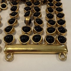 Signed Lee Wolfe Black Glass Brushed Gold Tone Set 80’s Modernist New York
