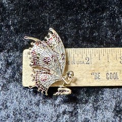 Praying Fairy Brooch Butterfly Wings Red Green White Enamel on Gold Tone Metal