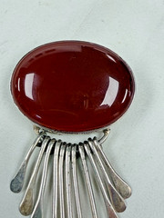 Vintage AIS Mexico Sterling Silver Deep Red Carnelian Cabochon Brooch Pendant