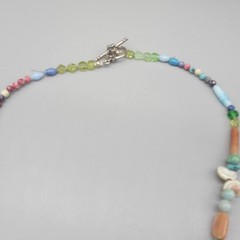 Vintage Stone Necklace Beaded 2 Bells Multicolor 24 Inch