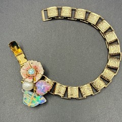 Vintage Faux Opal Heart, New Victorian Book Chain Bracelet & Czech Glass Bird