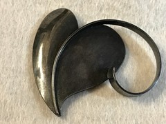Lg Vtg 1940s-1950s PAUL LOBEL Modernist Oxidized Sterling Silver Leaf Pin Brooch