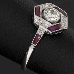 Art Deco Style 2Ct Lab Created Diamond & Ruby Engagement 14K White Gold FN Ring