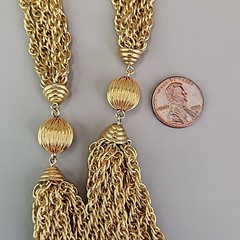 Vintage Rope Chain Necklace Layered Ribbed Station Bead Gold Tone 24″