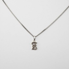 14K Solid White Gold Letter Z Initial Diamond Pendant Necklace, 11 Diamonds