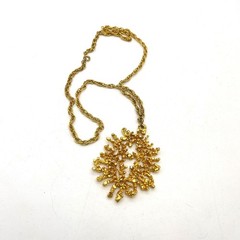 Vintage Gold Tone Brutalist Abstract Coral Textured Statement Pendant Necklace