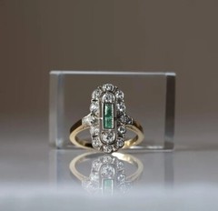 Vintage Art Deco Emerald Lab Created Diamond Wedding 925 Sterling Silver Ring