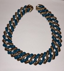 NAPIER-Vintage Necklace Teal Enamel Gold Tone Curb Chain 18” Signed