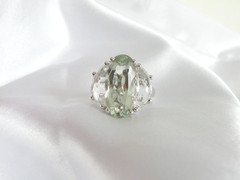 Vintage Sterling Silver 925 Natural Heated Green Amethyst Statement Ring Size 9