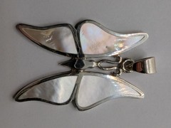 925 Sterling Silver Butterfly Pendant. Shell Inlay. 10.7 Grams. 30mm Wide x 45mm