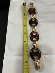 Vintage Napier Chunky Bracelet Brown Resin Link Gold Tone 8.5 Inch Long