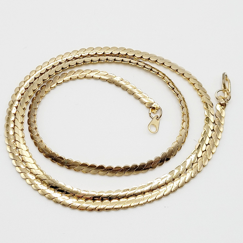 Serpentine Style Shiny Gold Tone Chain Necklace Womens Mens Vintage 24 inch