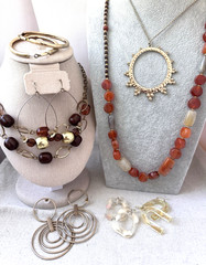 Boho Browns Golds earthy Polished Stone Crystal retro 1970s 1990s Jewelry Lot