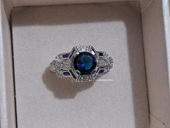 Art Deco Style Lab Created Sapphire & Diamond Anniversary 14K White Gold FN Ring