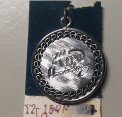 Vintage 1960s Griffith Sterling Happy Anniversary Engraved Reticulated Charm NOS