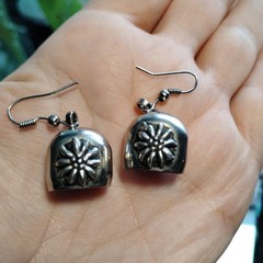 Vintage Silver Toned Bell Flower Charm Hook Earrings