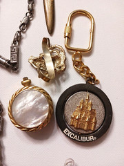 Lot of Odd Metal Items Belt buckles, ornaments, stop watch, rings, key chain +