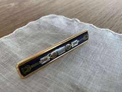 Hermes enamel brooch Pin badge Gold × Blue CHATEAUX D’ARRIERE Women accessories