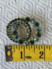 Vintage AB Green Blue Crystals Rhinestones Brooch 2 Circles Wreaths