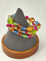 Vintage Colorful Lucite Triple Band Stretch Bracelet Green Blue Pink Orange