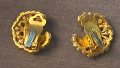 Costume Jewelry Crescent Moon Clip Earrings Faux Jewels Signed ART AS IS READ
