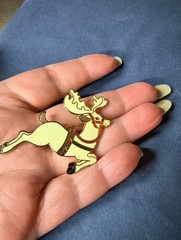 Vintage Fish Fine Enamels Reindeer Brooch White Enamel Gold Tone Christmas Pin
