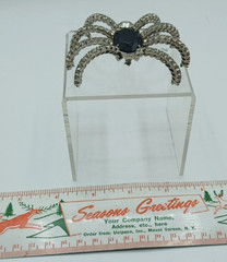 Vintage Clear Rhinestones & Black Glass Spider Brooch Pin 3.5 Inches Halloween