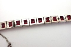 Art Deco Vintage Diamonbar Sterling Silver Channel Set Bracelet Red Openback