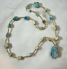 Vintage Egyptian Revival Cared Soap Stone Scarab Turquoise Necklace