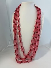 Vintage Pink & Ruby Red Lucite Acrylic Necklace 16” triple Strand statement