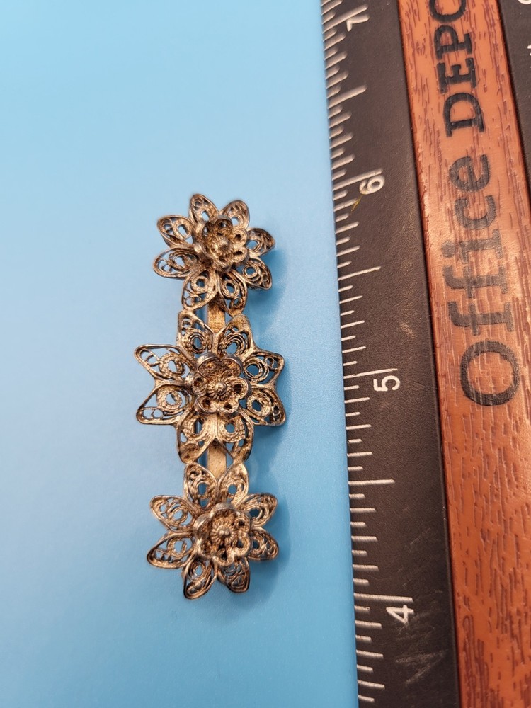 Antique1920- 1930s Sterling Silver (tested) FILIGREE Flower Hairpin .22 OZ