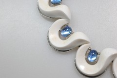 Vtg Trifari Choker Necklace white blue silver tone Santa Anita signed BB19