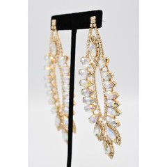 Vintage Y2K Crystal Chandelier Dangle Earrings AB Rhinestone Gold Chunky Bin1