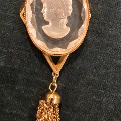 Vintage Reed Barton Glass Cameo Intaglio Tassel Pendant Necklace Gold Tone W Box