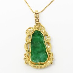 NYJEWEL GIA Certified 18k Gold Jadeite A Jade Diamond Pendant Necklace 18″ 翡翠