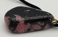 Vintage Rhodonite Stone Pendant Leather Cord Necklace 18 Inch Spring Ring Clasp