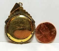 Cute little blond boy, photo pendant, c. 1920s celluloid, hand colored/tinted 2