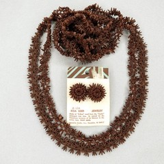 Vintage Koa Seed Necklace Earring Set Brown Long Lei Hawaii Boho Tiki 50″