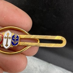 Vintage Tie Bar Gold Tone Religious Anchor Sacred Heart Cross Dad Gift