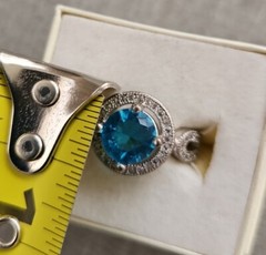 STERLING 925 BLUE ZIRCON? CZ? TOPAZ? HALO RING SIZE 7