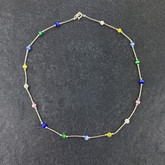 Colorful Cat’s Eye Bead Necklace | Vintage Sterling Silver 925 | 15.75”