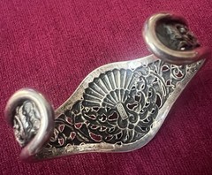 VINTAGE 800 SILVER WIDE CUFF BRACELET INTRICATE PEACOCK DESIGN 38 GRAMS